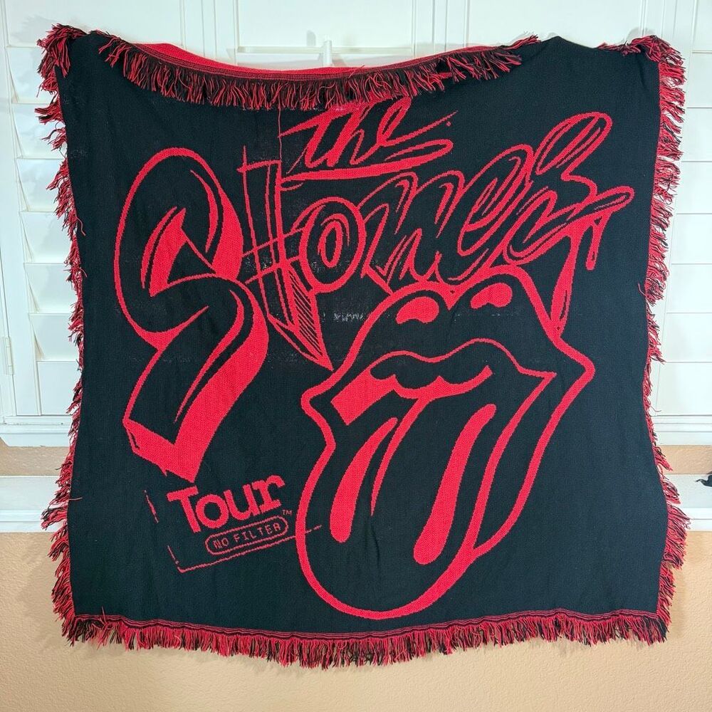 The Rolling Stones No Filter Red Black Knit Throw Blanket Classic Rock N Roll